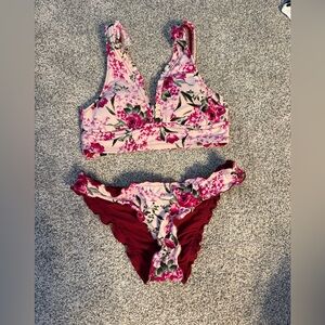 Mossimo Floral Bikini Set with Burgundy Accents